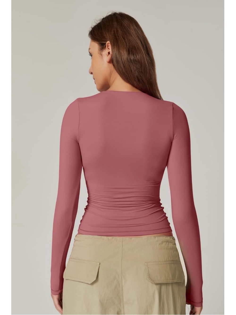 Dusty Rose 🪷 Fitted Square Neck Long Sleeve Top - Picture 2 of 10